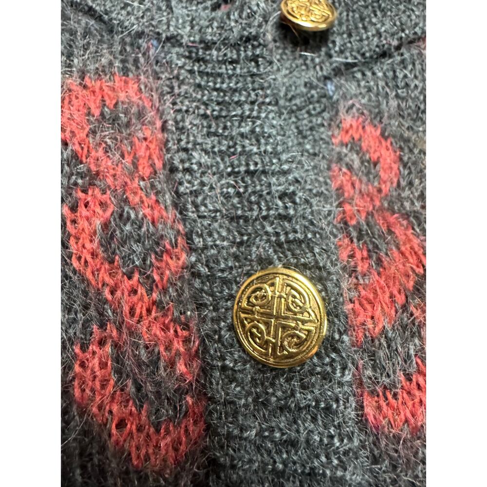 Vintage 90s Equorian Heritage Mohair Cardigan Size Large Celtic Gold Buttons - Picture 6 of 8